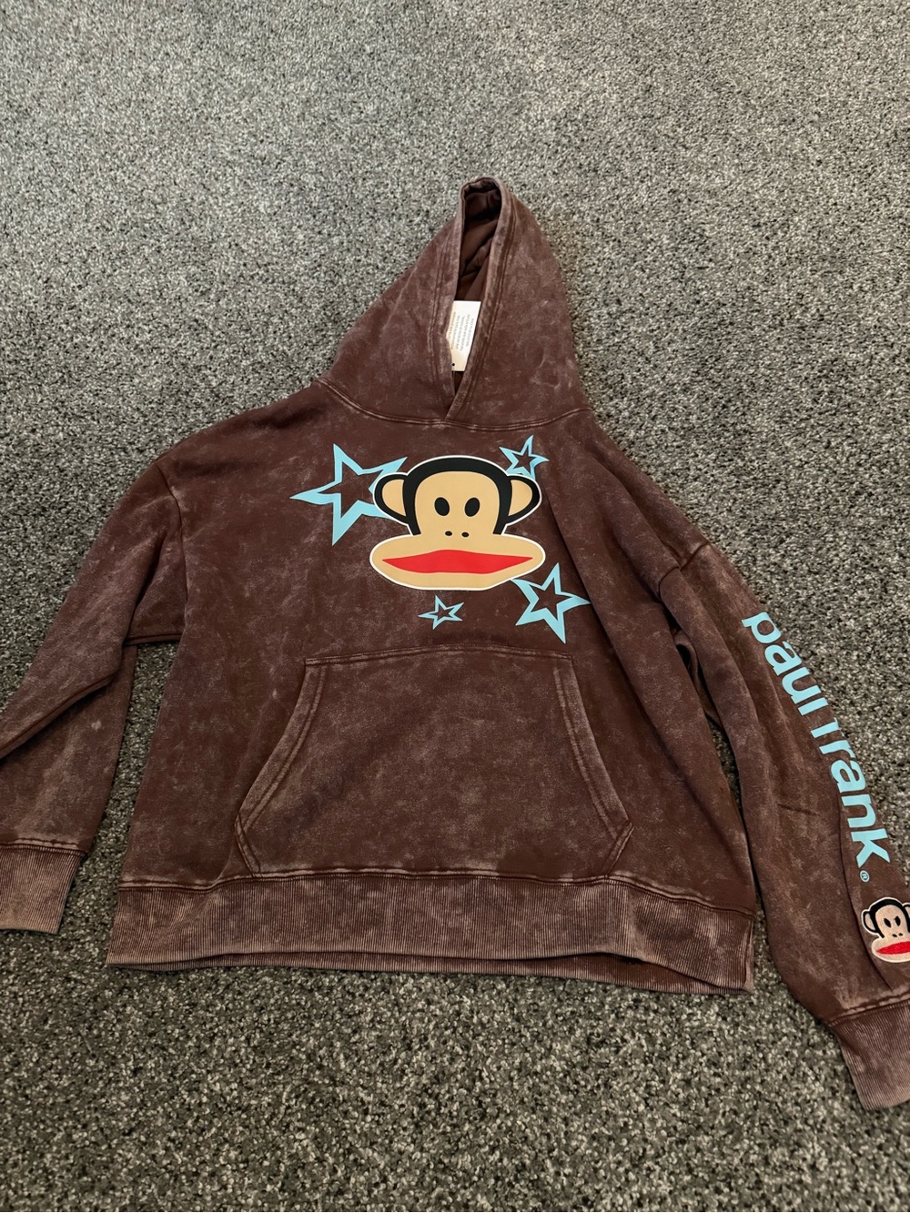 Paul Frank Brown Hooded Sweatshirt with Blue Star & Monkey Graphic
